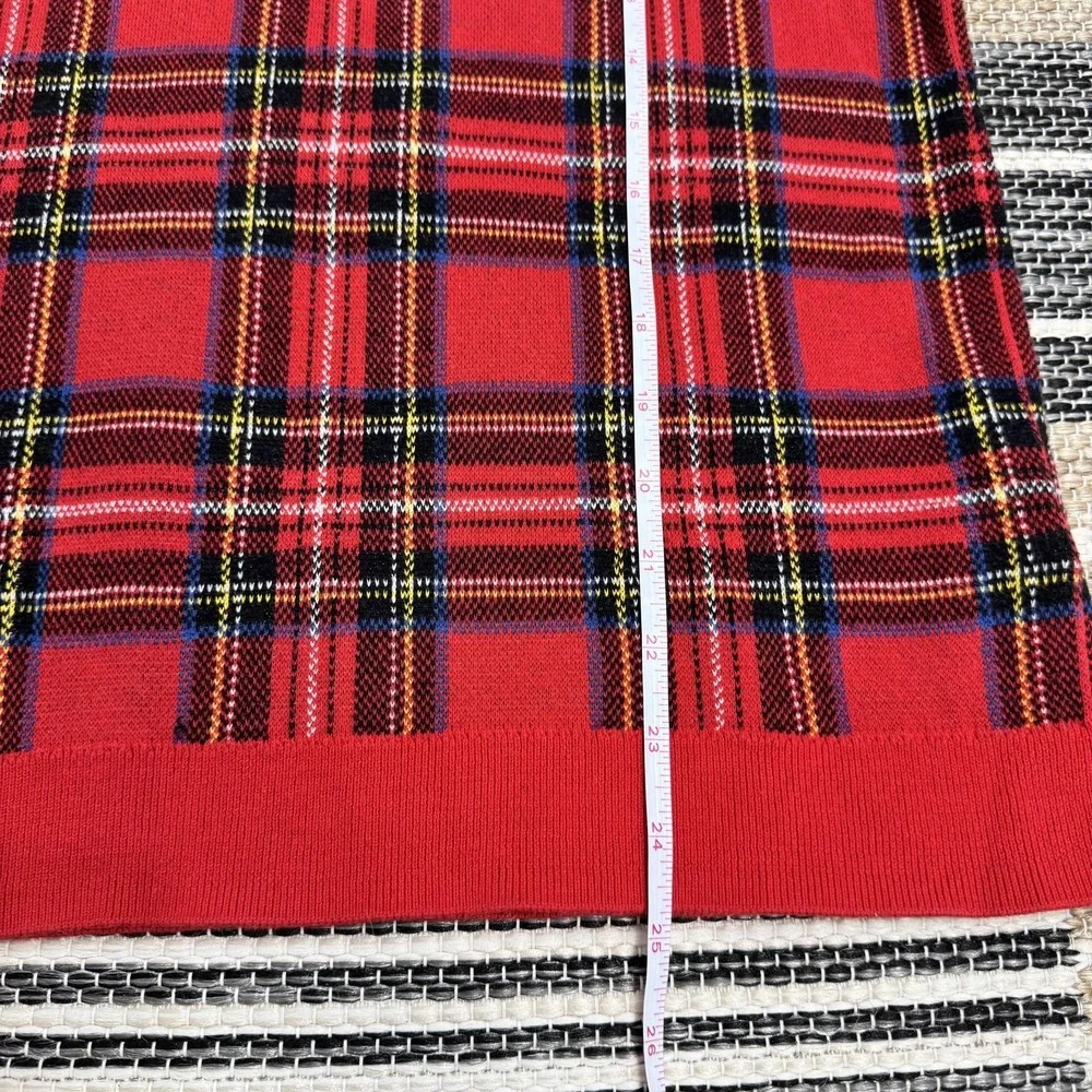J.Crew Tartan Jacquard Pullover Sweater Women's XL Red Tartan Plaid 100% Cotton - Picture 10 of 12